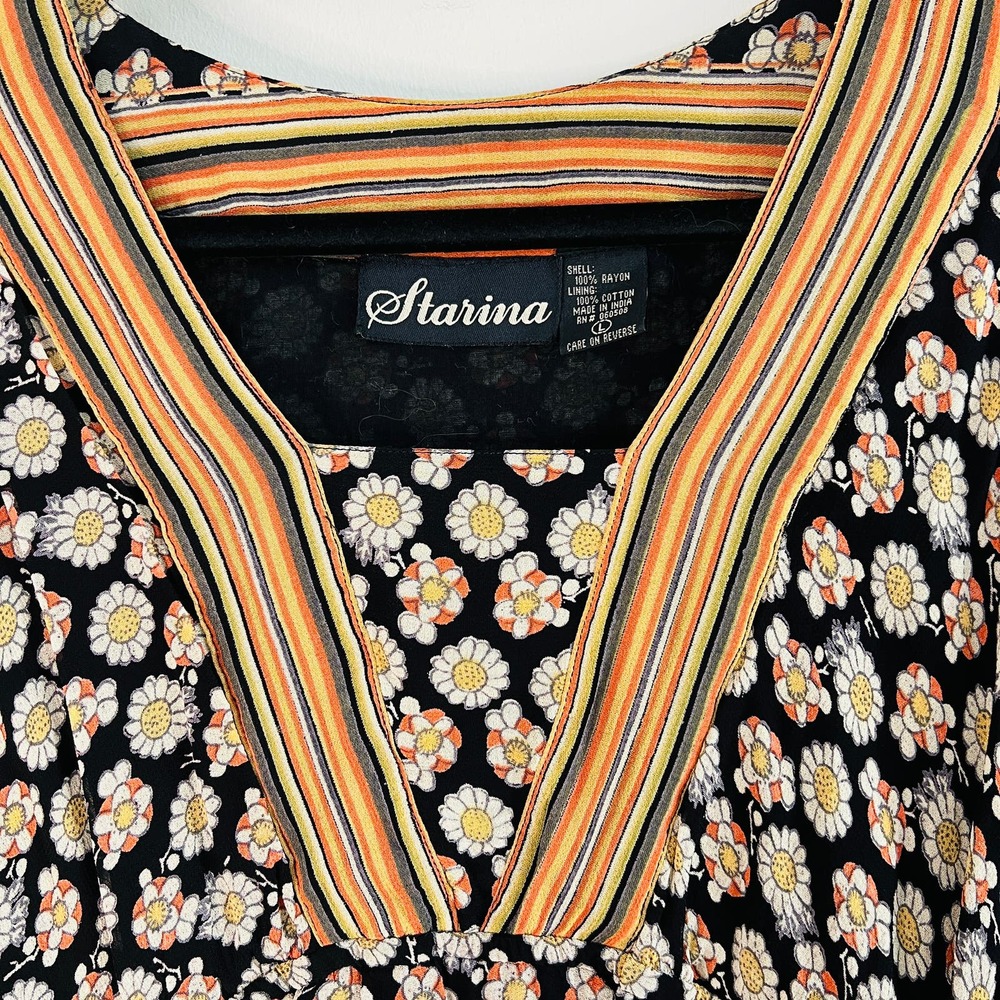 Vintage 90s Starina Multi Floral Bohemian Lined Women's Dress Size Large - Picture 8 of 11